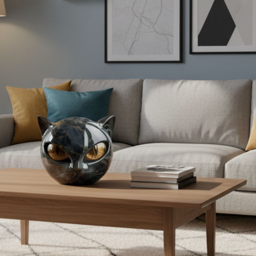 Černý kamenný strážce kočka