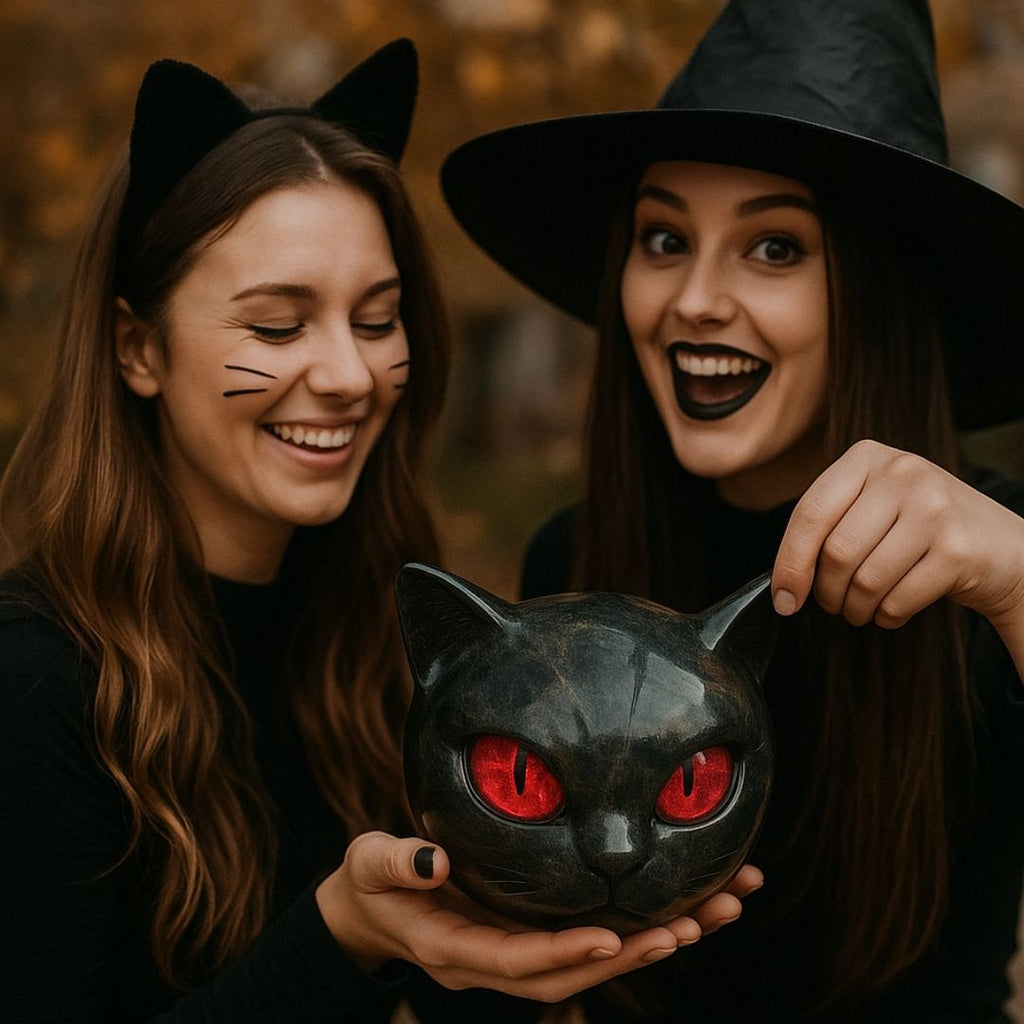 Černý kamenný strážce kočka