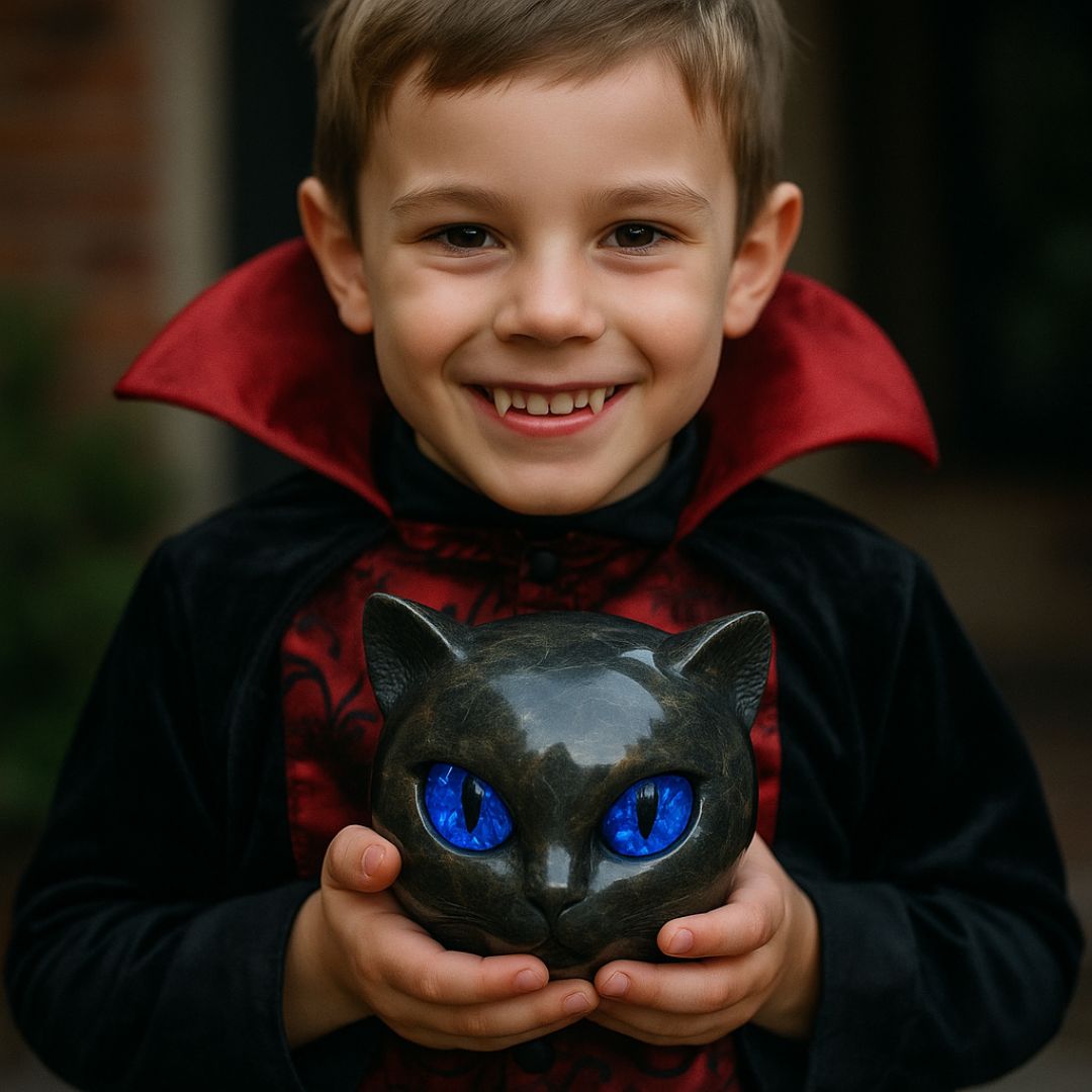 Černý kamenný strážce kočka